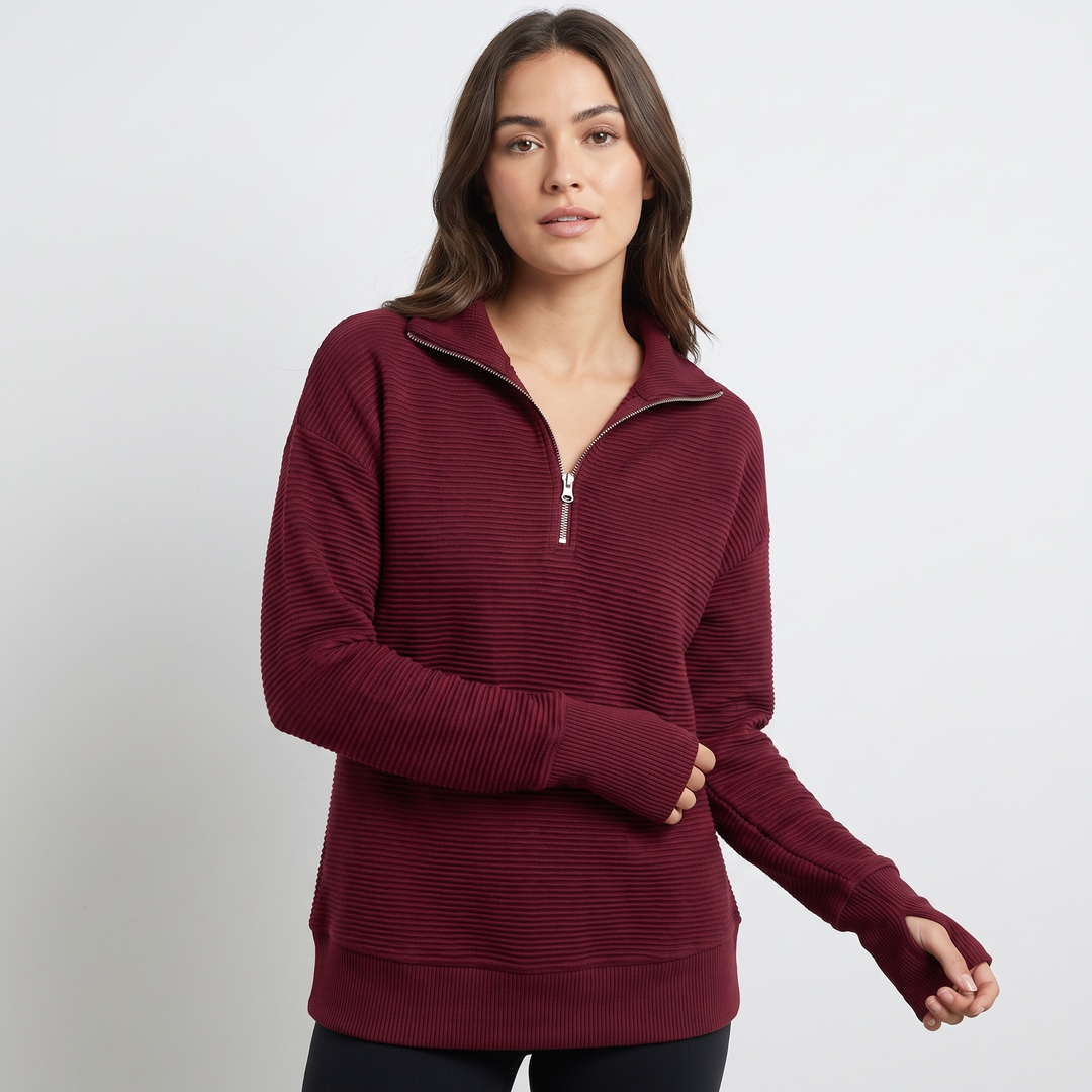 Women's Half Zip Ribbed Knit Pullover Oversized Polo Neck Casual Sweater Top