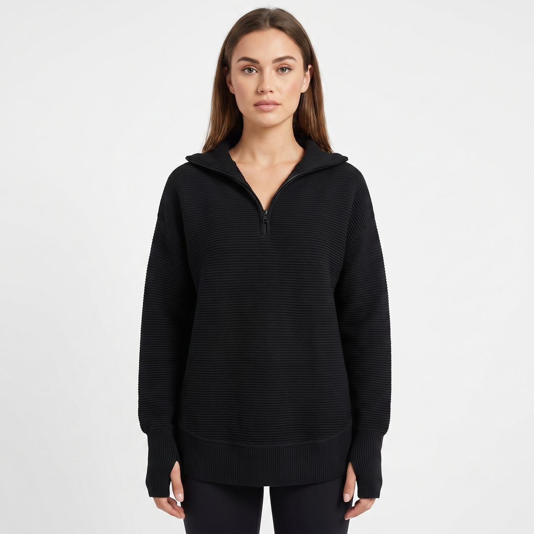 Women's Half Zip Ribbed Knit Pullover Oversized Polo Neck Casual Sweater Top