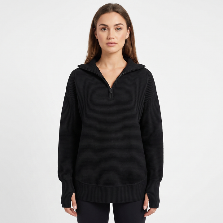 Women's Half Zip Ribbed Knit Pullover Oversized Polo Neck Casual Sweater Top