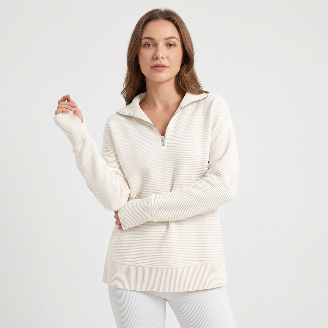 Women's Half Zip Ribbed Knit Pullover Oversized Polo Neck Casual Sweater Top