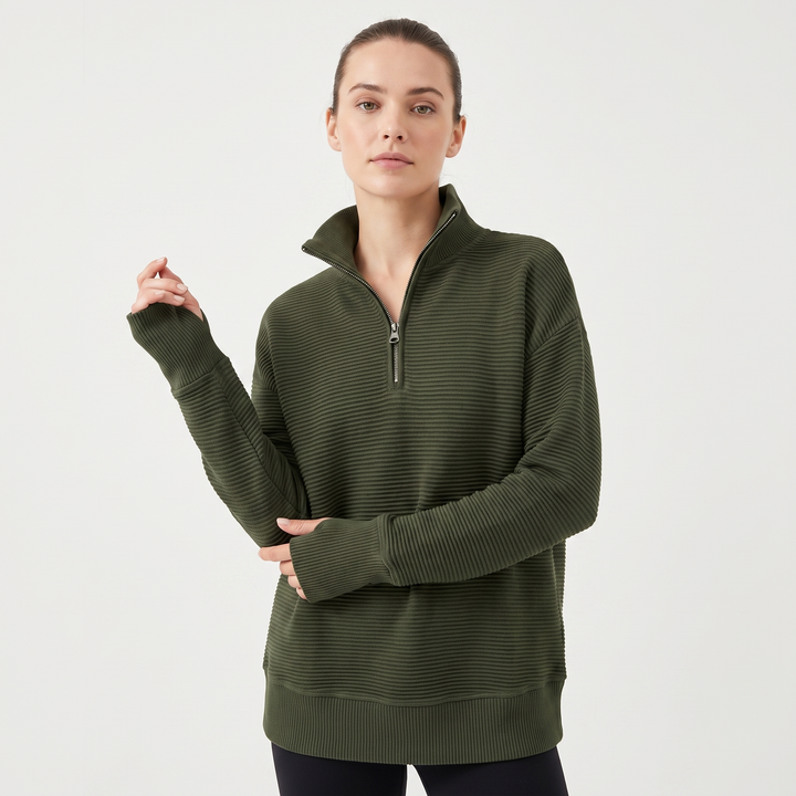 Women's Half Zip Ribbed Knit Pullover Oversized Polo Neck Casual Sweater Top