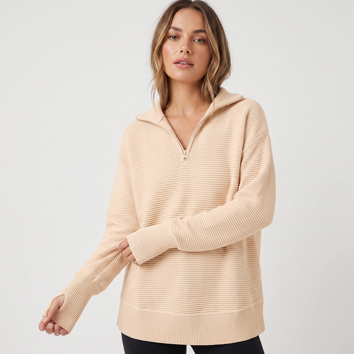 Women's Half Zip Ribbed Knit Pullover Oversized Polo Neck Casual Sweater Top