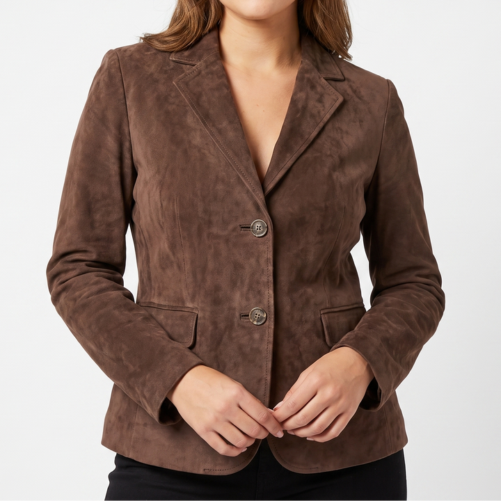 Women's Faux Suede Fitted Blazer with Notch Lapel