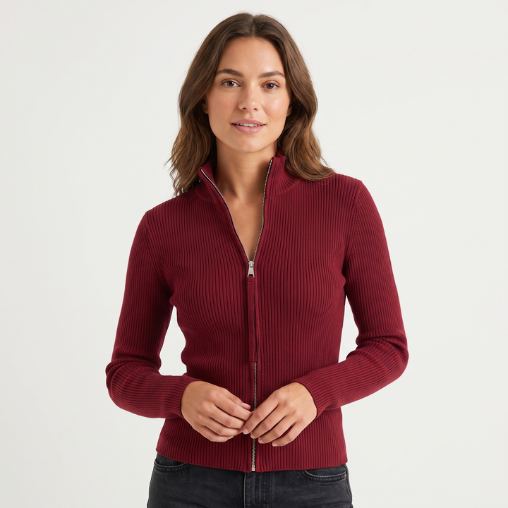 Women's Ribbed Zip Up Fitted Knit Top Turtleneck Long Sleeve Stretch Sweater Top
