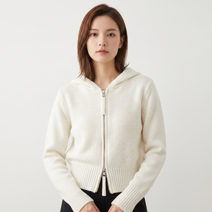 Women's Fluffy Knit Zip Up Hoodie Cardigan Oversized Soft Hooded Sweater Jacket