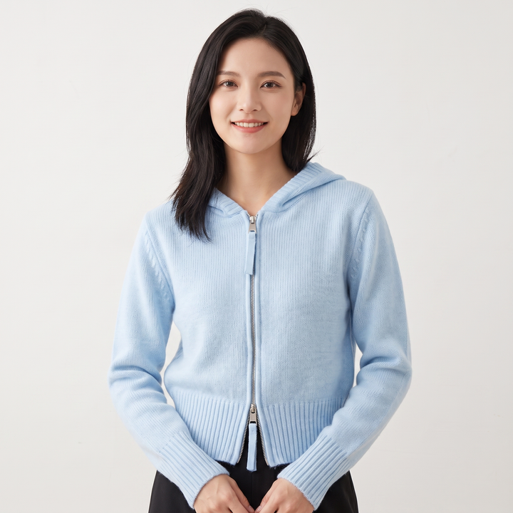 Women's Fluffy Knit Zip Up Hoodie Cardigan Oversized Soft Hooded Sweater Jacket