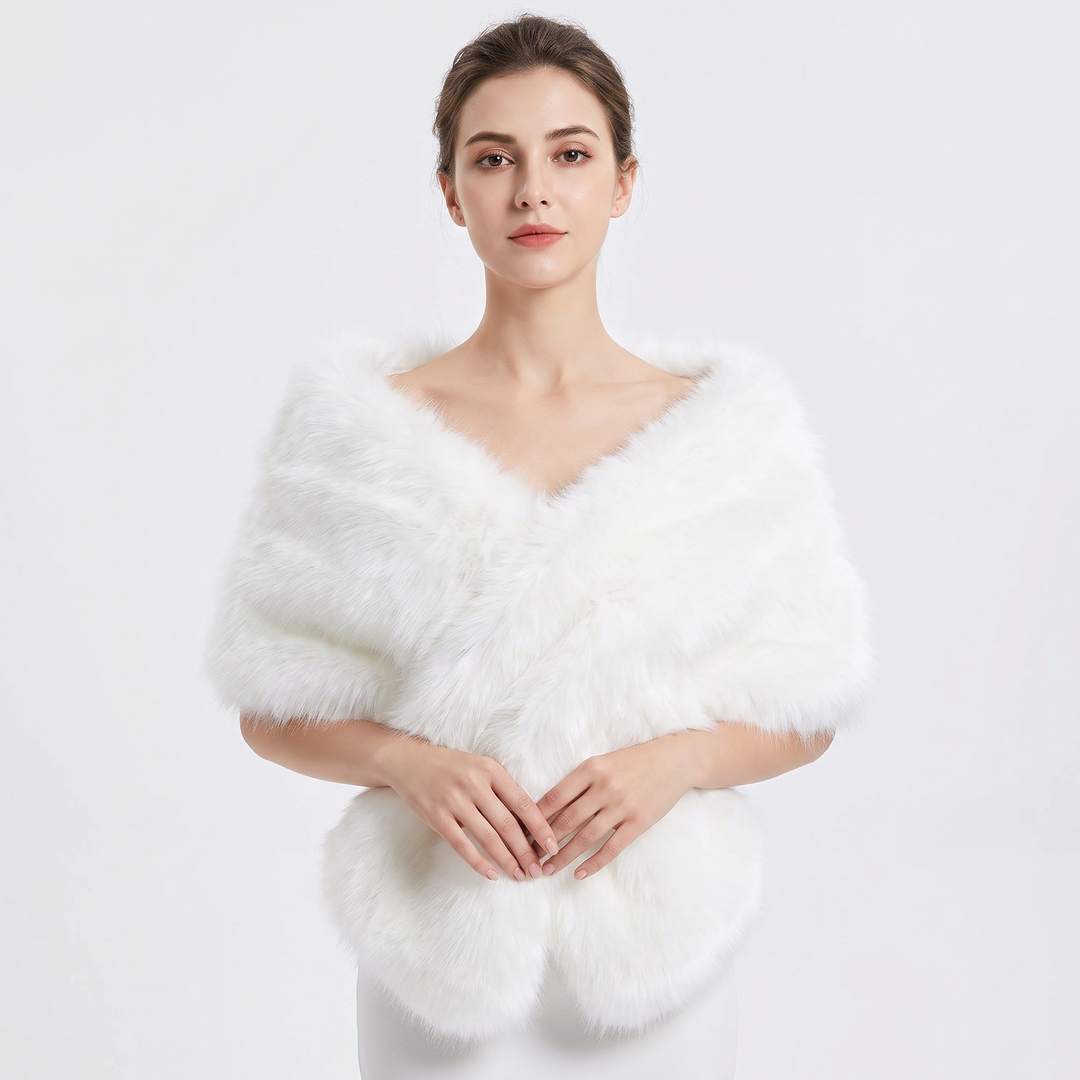 Women's Faux Fur Bridal Wrap Shawl Fluffy Stole Wedding Evening Cape Cover Up