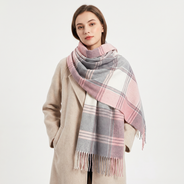 Women's Oversized Plaid Tartan Scarf Cashmere Feel Tassel Wrap Blanket Shawl Winter