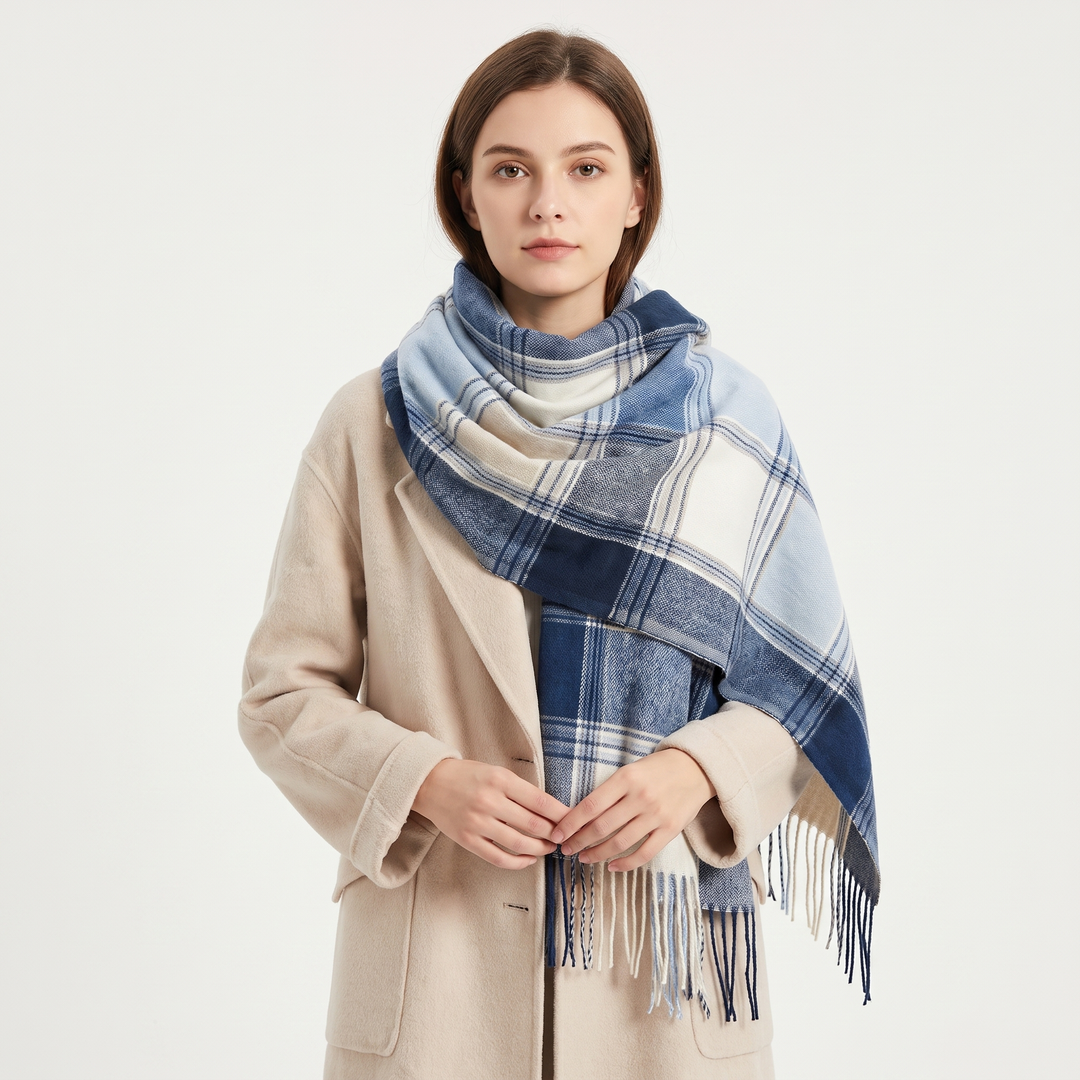 Women's Oversized Plaid Tartan Scarf Cashmere Feel Tassel Wrap Blanket Shawl Winter