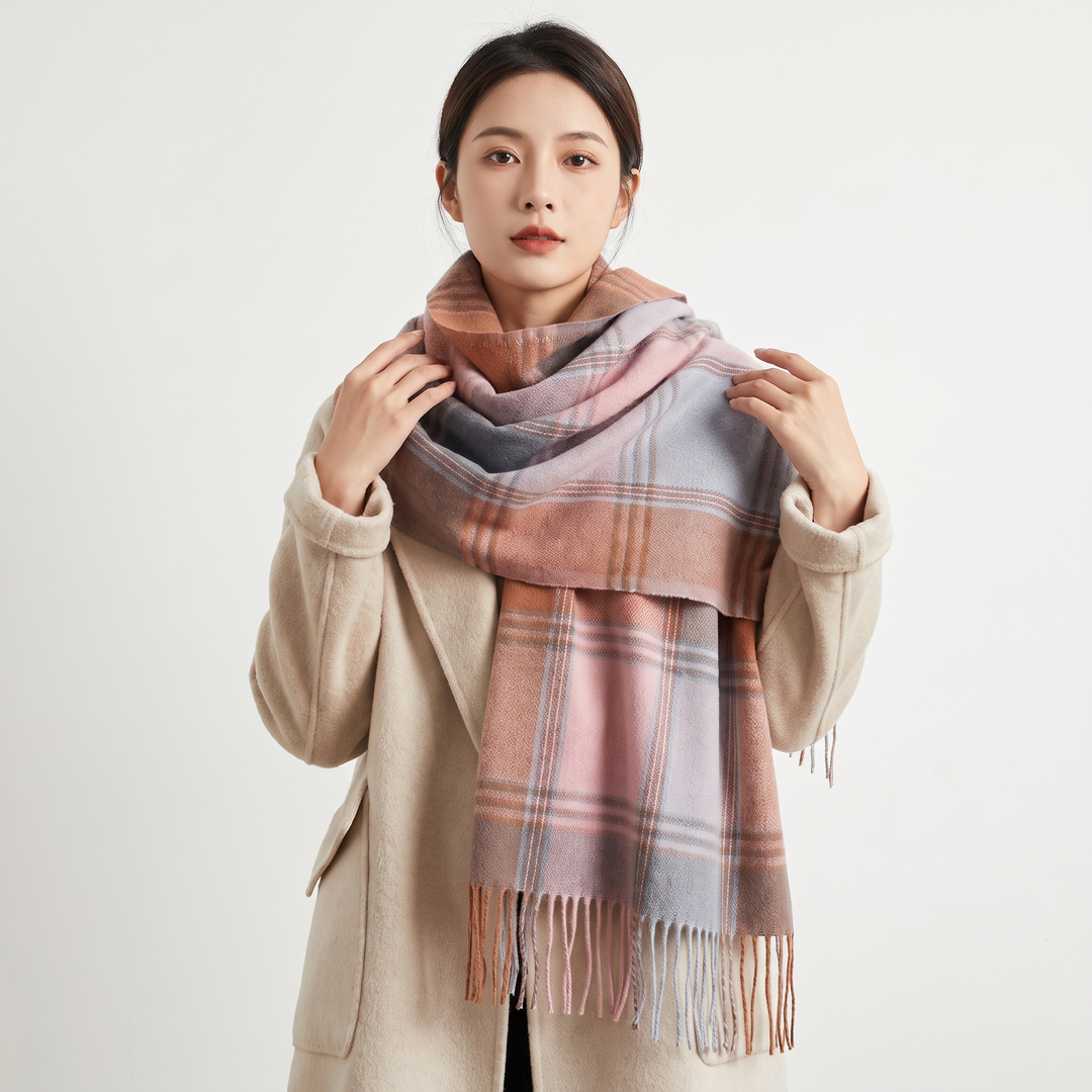 Women's Oversized Plaid Tartan Scarf Cashmere Feel Tassel Wrap Blanket Shawl Winter