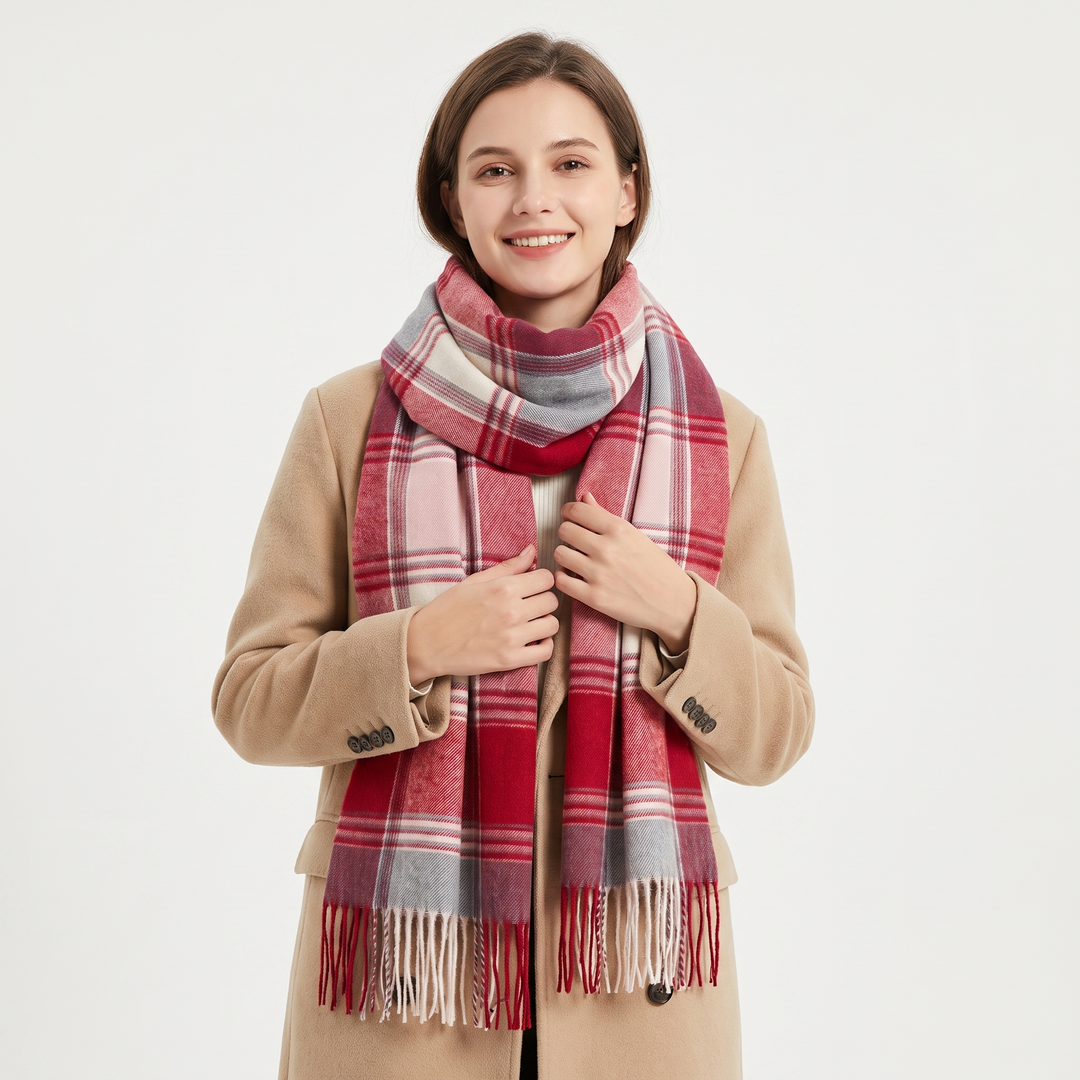 Women's Oversized Plaid Tartan Scarf Cashmere Feel Tassel Wrap Blanket Shawl Winter