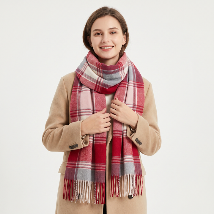 Women's Oversized Plaid Tartan Scarf Cashmere Feel Tassel Wrap Blanket Shawl Winter