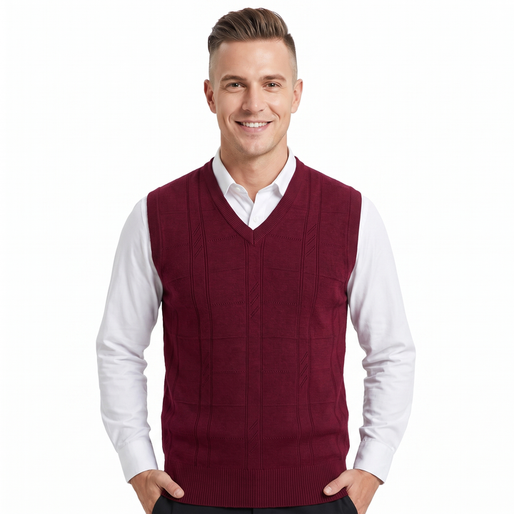 Men's V-Neck Knit Sweater Vest Sleeveless Argyle Texture Slim Fit Smart Casual Top