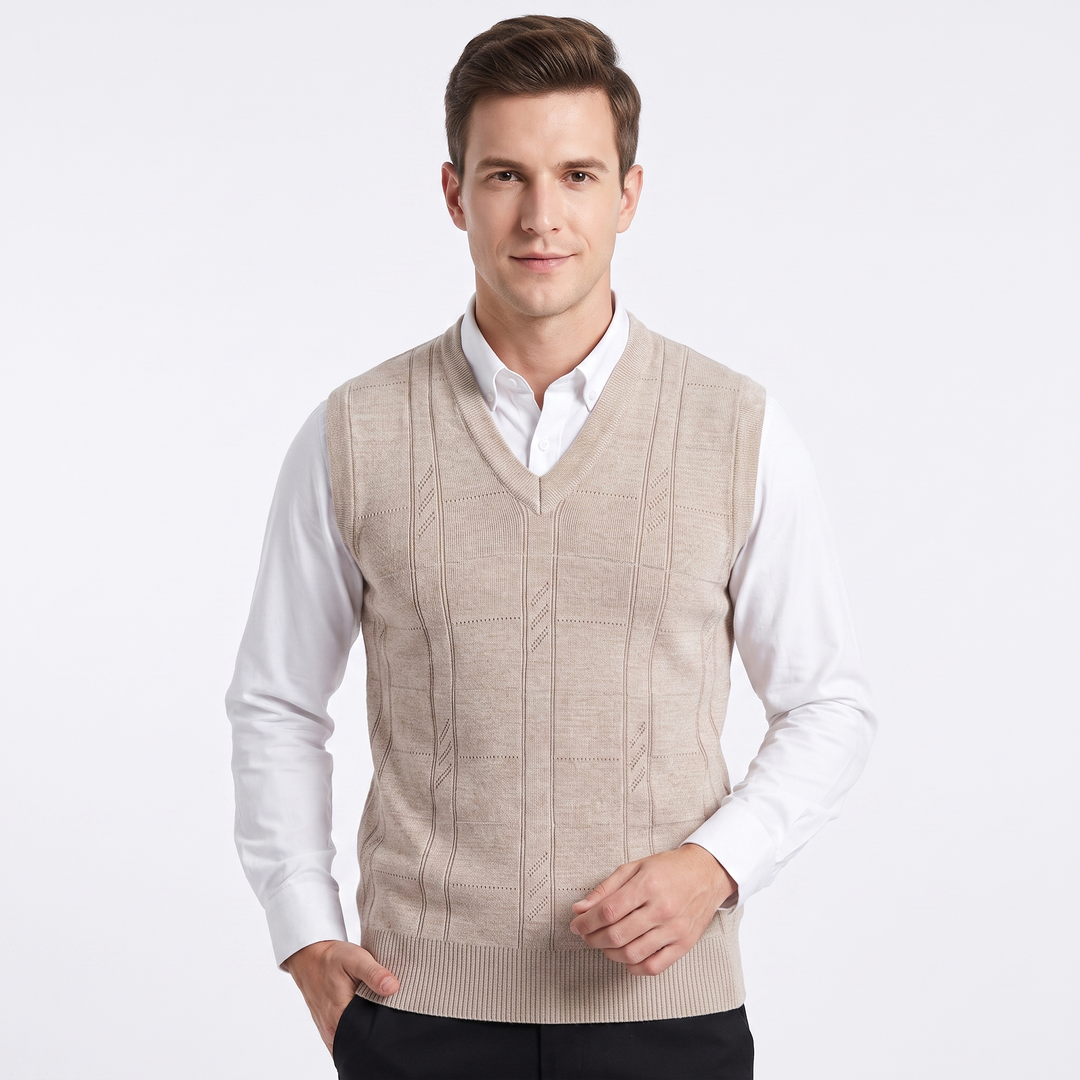 Men's V-Neck Knit Sweater Vest Sleeveless Argyle Texture Slim Fit Smart Casual Top