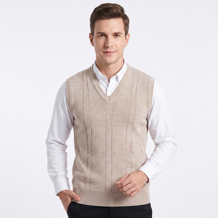 Men's V-Neck Knit Sweater Vest Sleeveless Argyle Texture Slim Fit Smart Casual Top