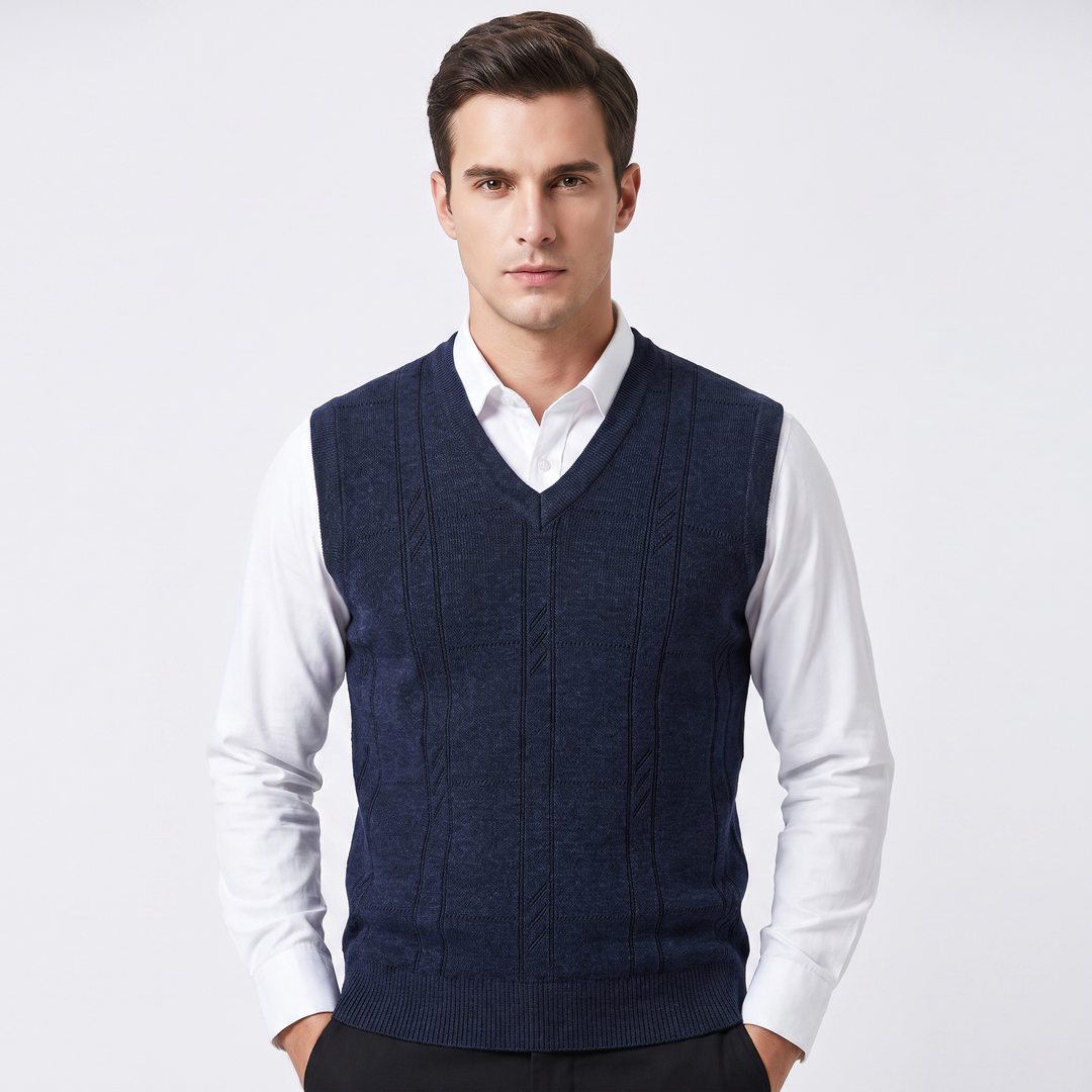 Men's V-Neck Knit Sweater Vest Sleeveless Argyle Texture Slim Fit Smart Casual Top