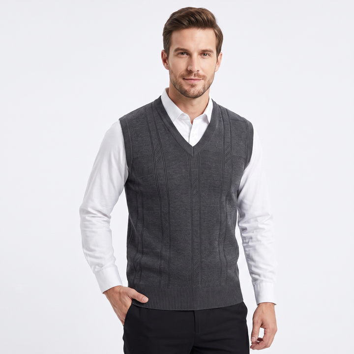 Men's V-Neck Knit Sweater Vest Sleeveless Argyle Texture Slim Fit Smart Casual Top