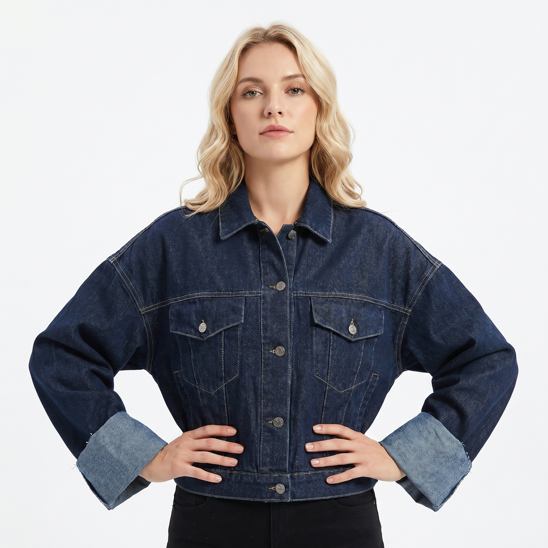Women's Denim Jacket and Wide-Leg Jeans Set Cropped Two-Piece Outfit