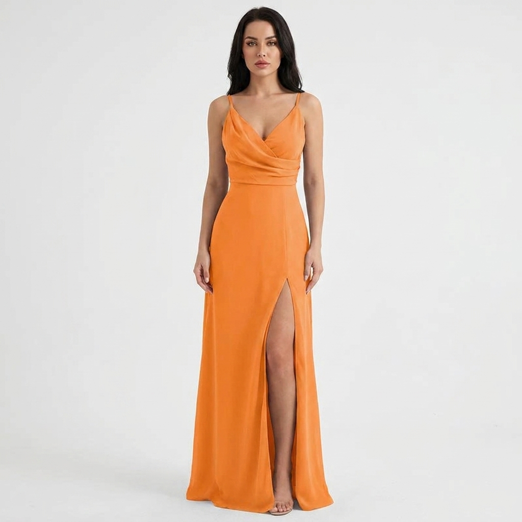 Women's Satin Slip Dress Cowl Neck Maxi Front Slit