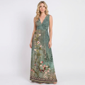 Women's Vintage Floral Print Maxi Dress V-Neck Sleeveless A-Line