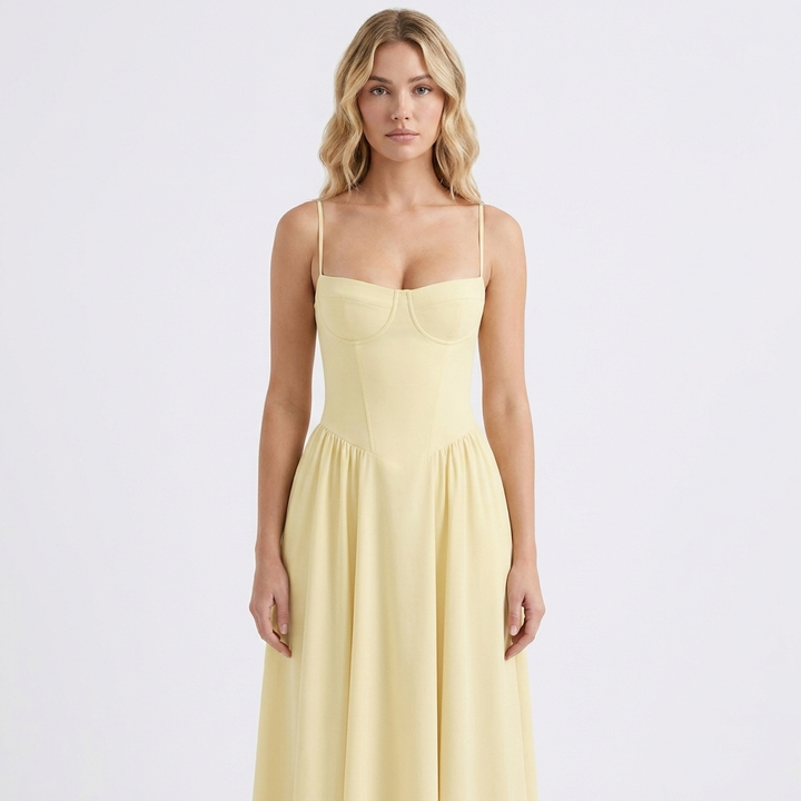 Women's Corset Bustier Midi Dress Fit and Flare Full Skirt