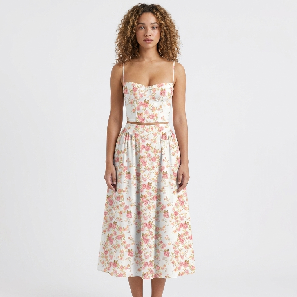 Women's Corset Bustier Midi Dress Fit and Flare Full Skirt