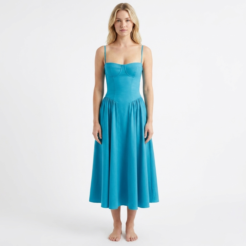 Women's Corset Bustier Midi Dress Fit and Flare Full Skirt