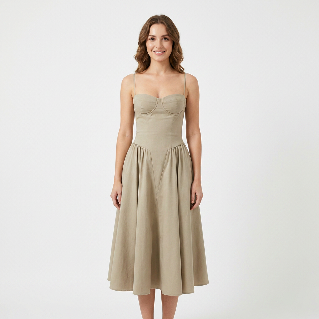 Women's Corset Bustier Midi Dress Fit and Flare Full Skirt