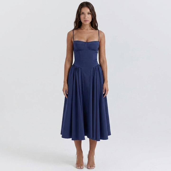 Women's Corset Bustier Midi Dress Fit and Flare Full Skirt