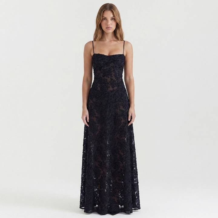 Women's Floral Jacquard Slip Dress Sweetheart Neck Maxi