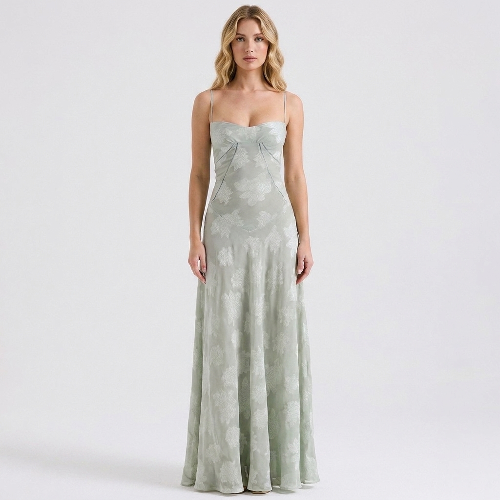 Women's Floral Jacquard Slip Dress Sweetheart Neck Maxi