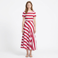 Women's Striped Maxi Dress Boat Neck Short Sleeve Asymmetric Hem