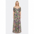 Women's Off-Shoulder Floral Print Maxi Dress Ruched Waist Flowy