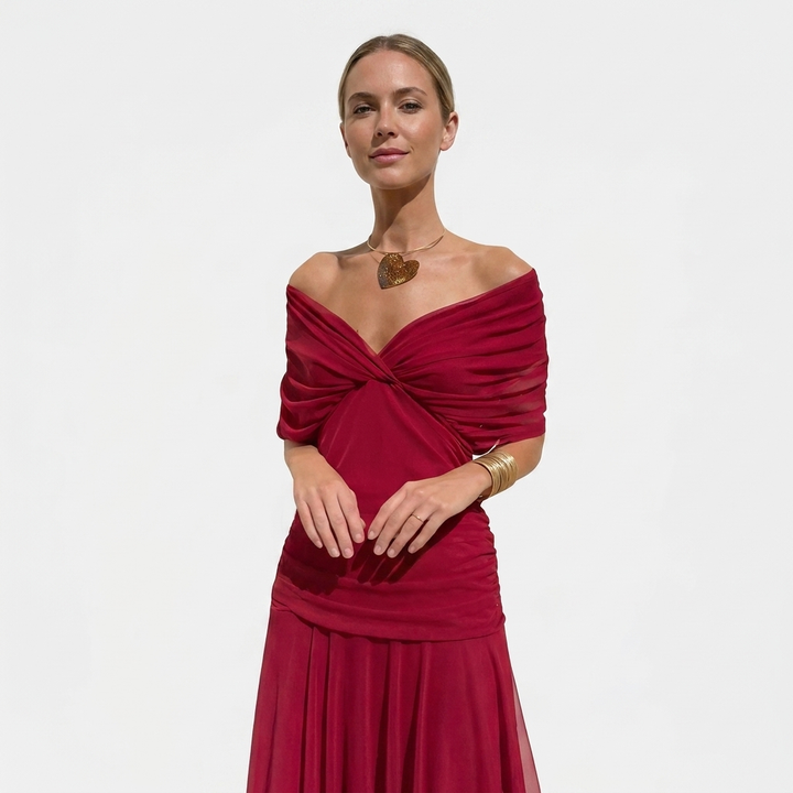 Women's Off-Shoulder Floral Print Maxi Dress Ruched Waist Flowy