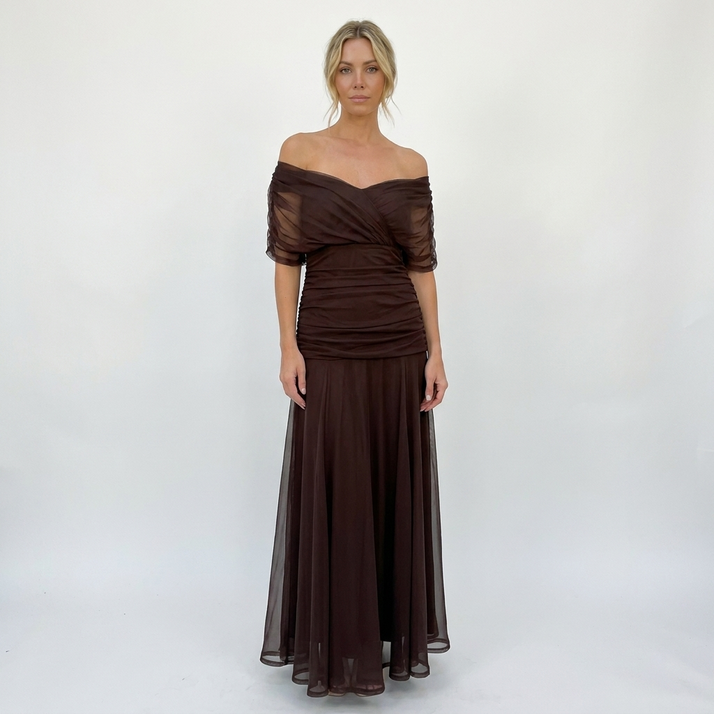 Women's Off-Shoulder Floral Print Maxi Dress Ruched Waist Flowy