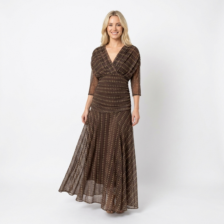 Women's Off-Shoulder Floral Print Maxi Dress Ruched Waist Flowy