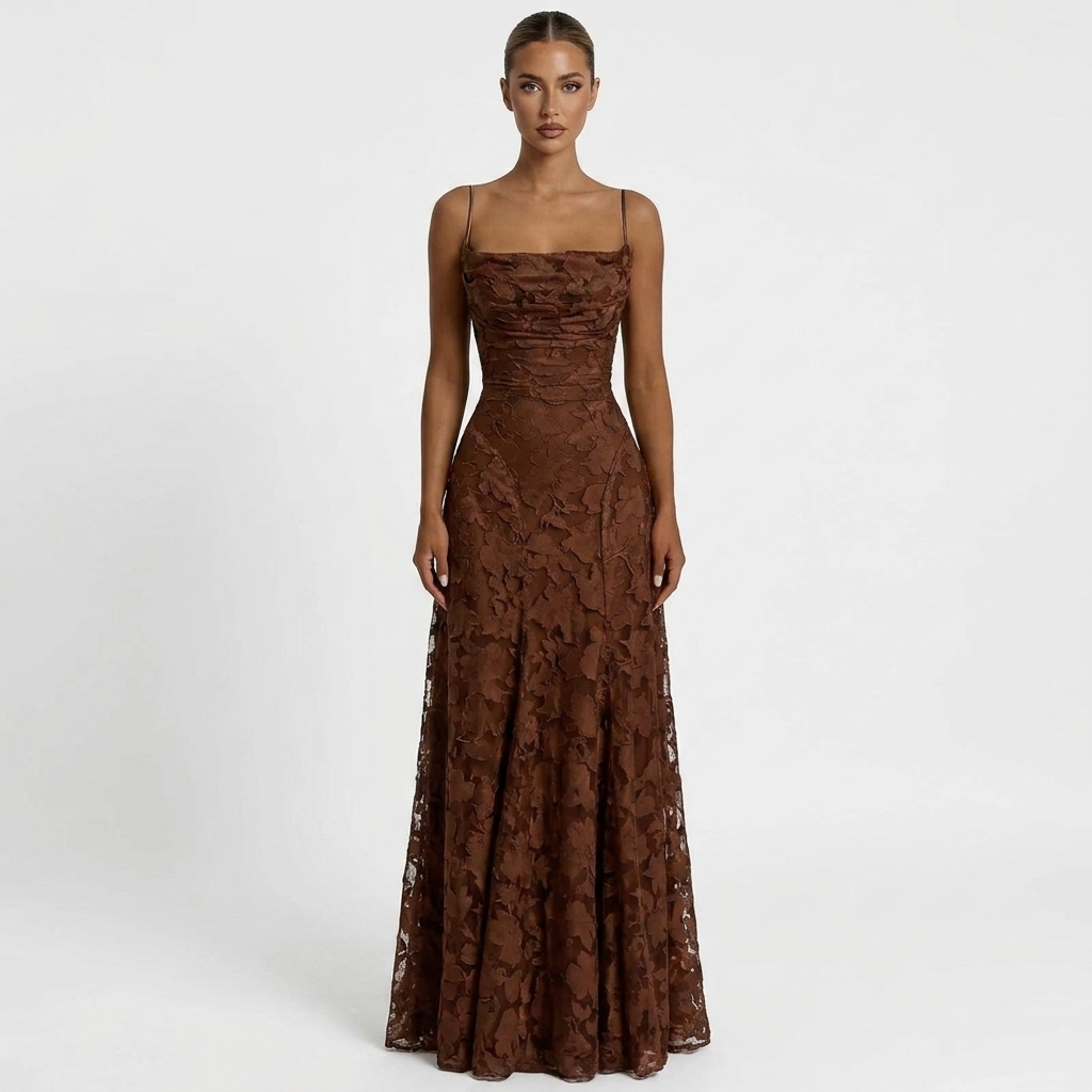 Women's Lace Maxi Dress Spaghetti Strap Square Neck A-Line