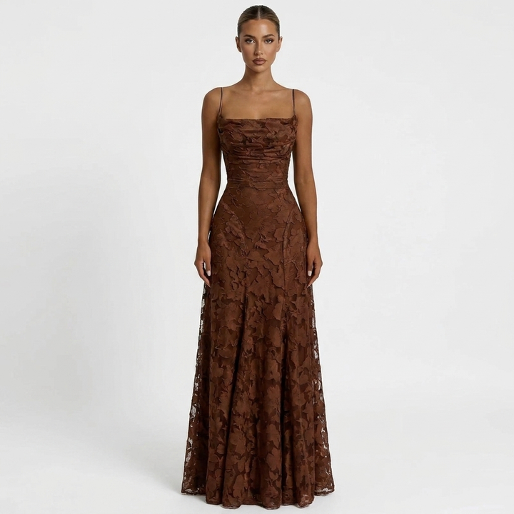 Women's Lace Maxi Dress Spaghetti Strap Square Neck A-Line