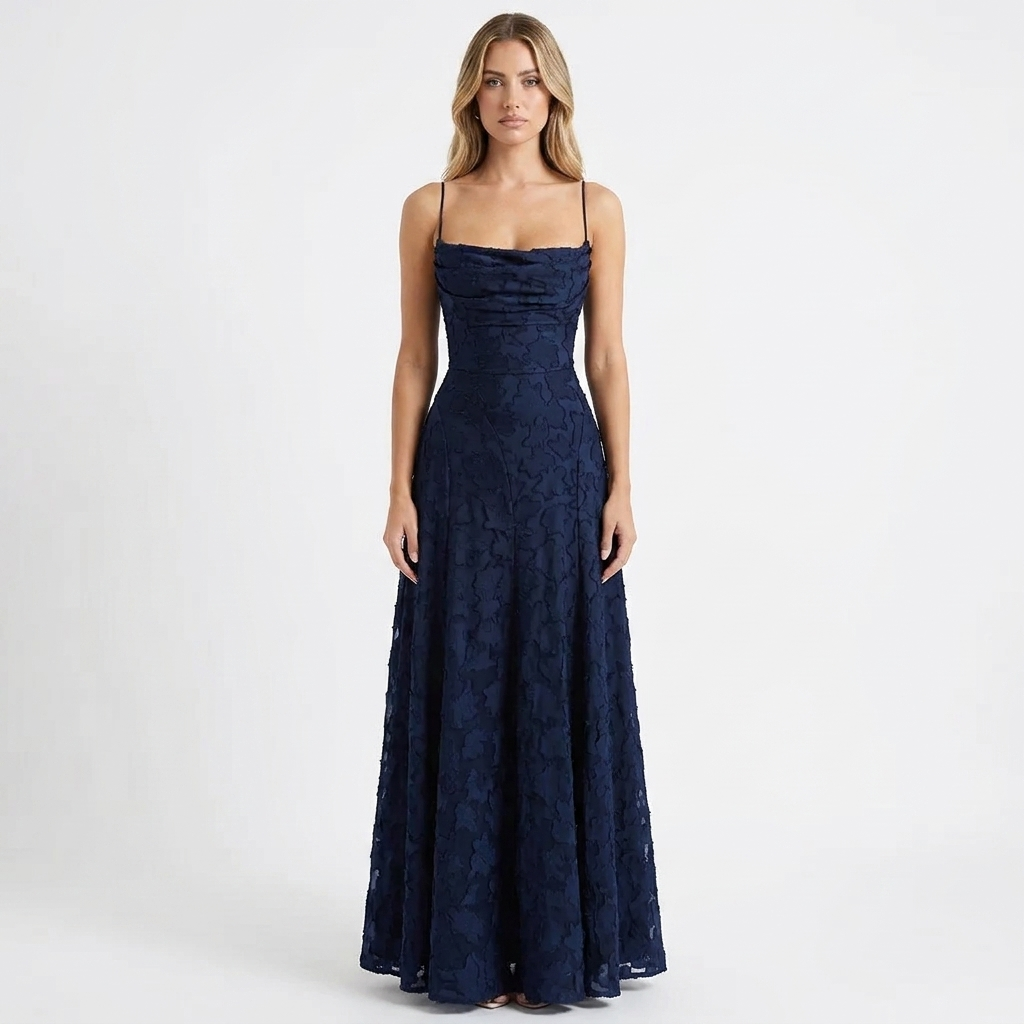 Women's Lace Maxi Dress Spaghetti Strap Square Neck A-Line
