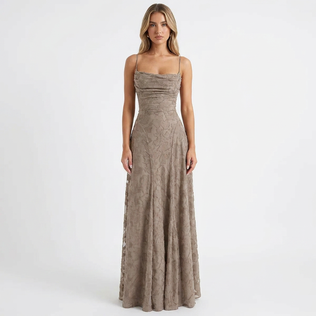 Women's Lace Maxi Dress Spaghetti Strap Square Neck A-Line