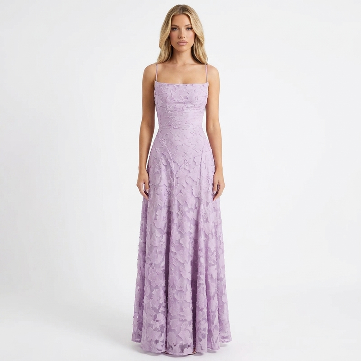 Women's Lace Maxi Dress Spaghetti Strap Square Neck A-Line