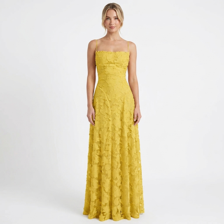 Women's Lace Maxi Dress Spaghetti Strap Square Neck A-Line