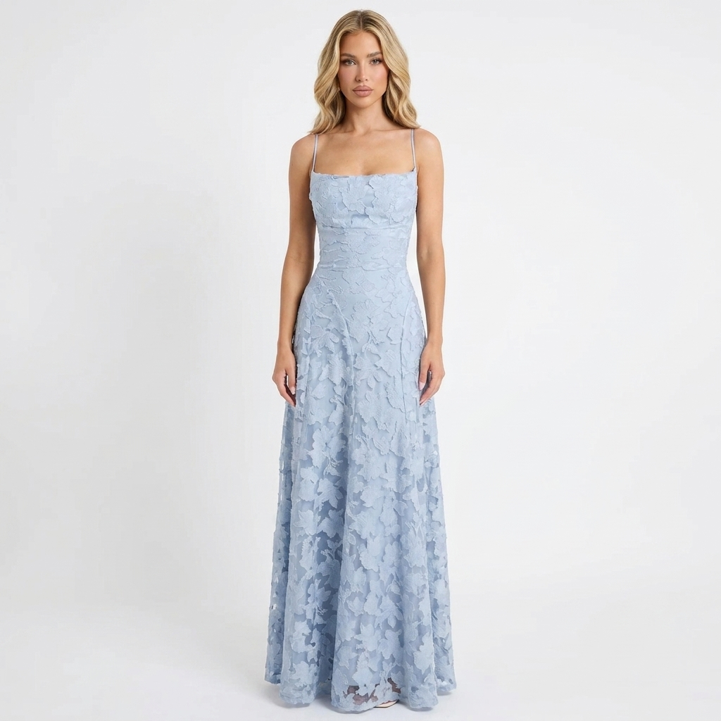 Women's Lace Maxi Dress Spaghetti Strap Square Neck A-Line