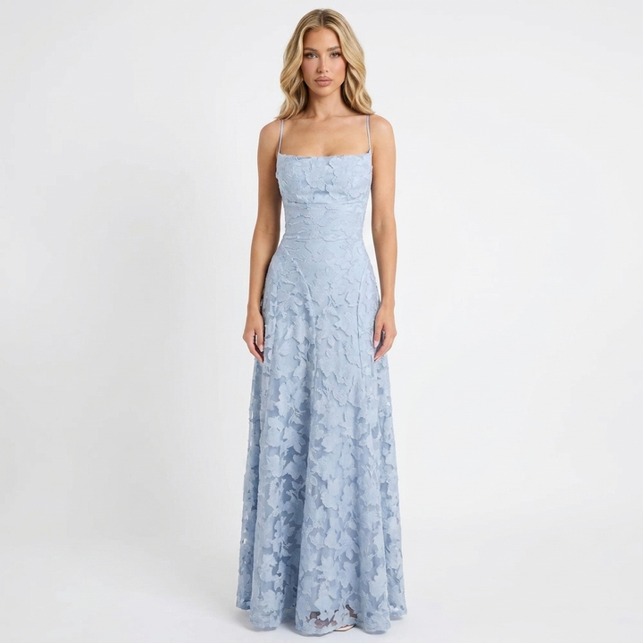 Women's Lace Maxi Dress Spaghetti Strap Square Neck A-Line