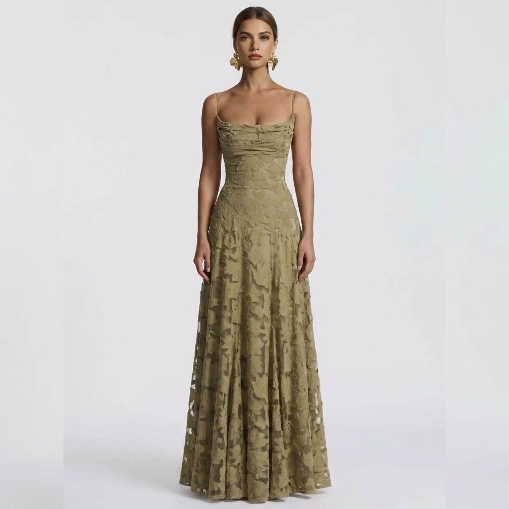 Women's Lace Maxi Dress Spaghetti Strap Square Neck A-Line