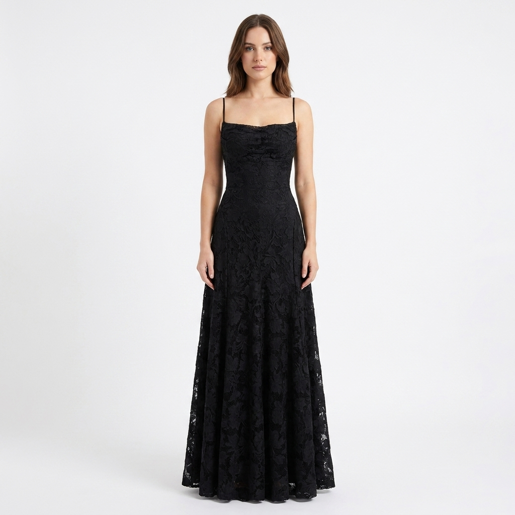 Women's Lace Maxi Dress Spaghetti Strap Square Neck A-Line