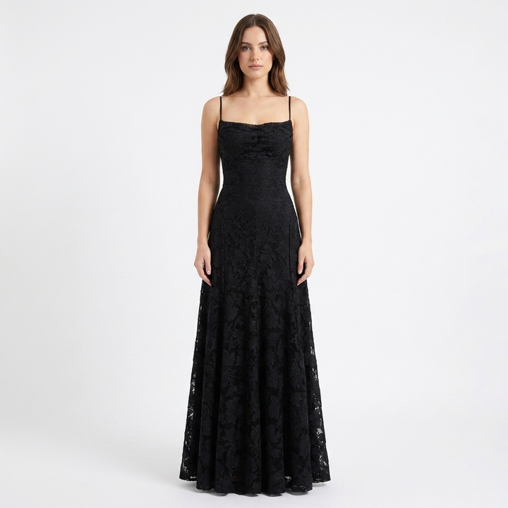Women's Lace Maxi Dress Spaghetti Strap Square Neck A-Line