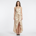 Women's Satin Wrap Dress Halter Neck Tie Waist Ruffle Hem