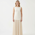 Women's Sleeveless Maxi Dress Boat Neck Pleated A-Line Formal
