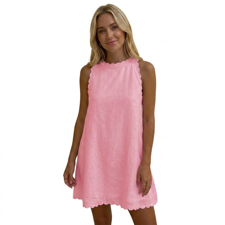 Women's Halter Mini Dress Scalloped Sleeveless A-Line Summer